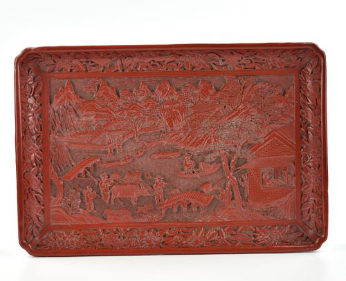 Chinese Carved Red Lacquer Tray ,19th C.