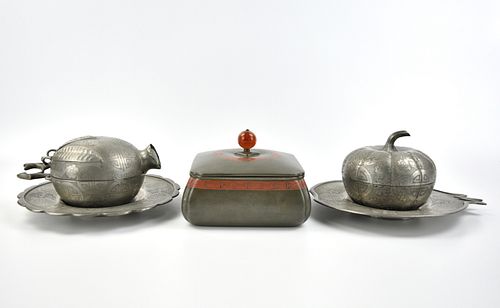 Group of 3 Chinese Pewter Covered Box &Tray, ROC P