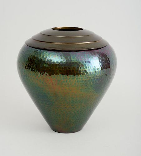 ART DECO LACQUER AND HAMMERED COPPER VASE