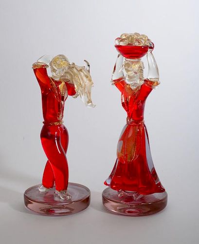 PAIR OF VENETIAN RUBY CENEDESE GLASS FIGURES