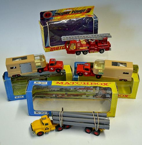 Selection of Matchbox Superkings K18 Articulated Horse Van x2 Box variations, K10 King Size Pipe Tru