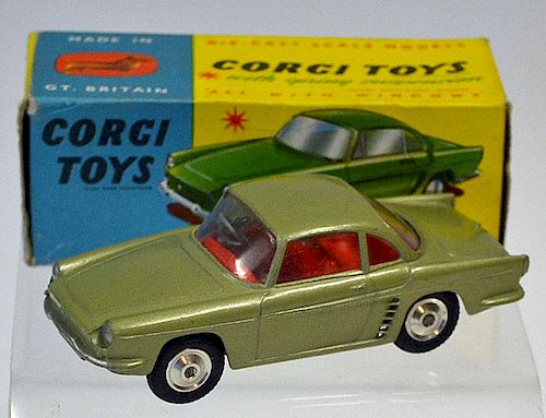Corgi No.222 Renault Floride metallic green body, red interior, silver trim, flat spun hubs - great
