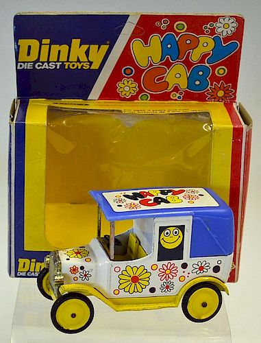 Dinky No.120 "Happy Cab" white body, blue roof and back, yellow chassis and interior - good Plus in
