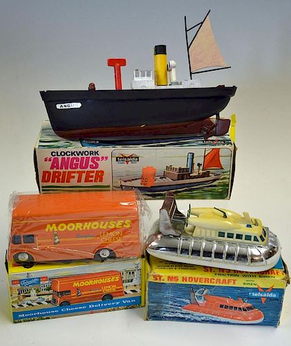 Collection of 3 Plastic Toys to include Telsalda Clockwork Angus Drifter working and Boxed (been rep