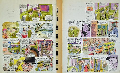 Original Comic Artwork Two pages of On The Buses original colour comic strip artwork by Harry North