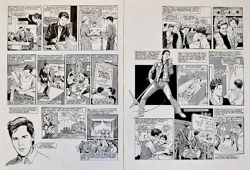 Original Comic Artwork Two pages of Shakin Stevens original pen and ink comic strip artwork by Gray