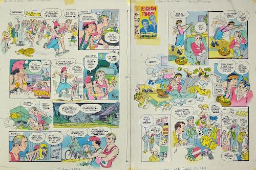 Original Comic Watercolour Artwork Cannon and Ball featuring in The Look-in Holiday Special Comic Do