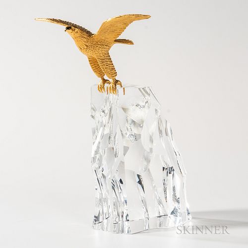 Steuben Sterling Silver, 18kt Gold, and Glass "Eagle" Sculpture
