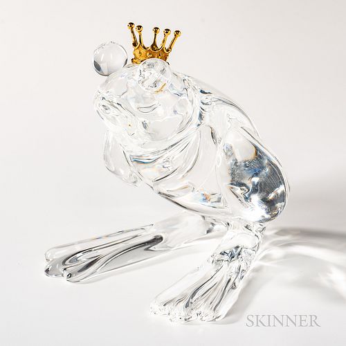Steuben Sterling Silver, 18kt Gold, and Glass "Frog Prince" Sculpture