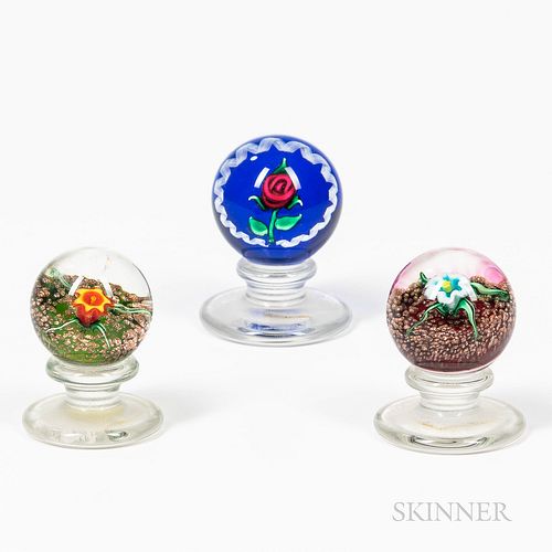 Three Miniature Kazian Floral Paperweights