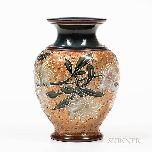 Doulton Lambeth Floral Stoneware Vase
