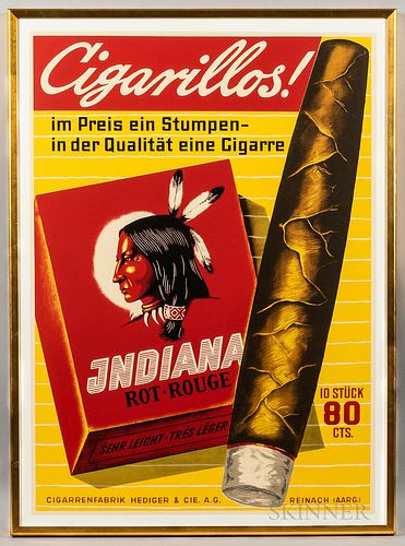 Large Indiana Cigarillos Advertising Poster