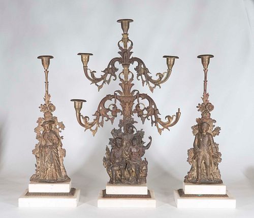 Victorian Gilt Metal and Marble Figural Garniture