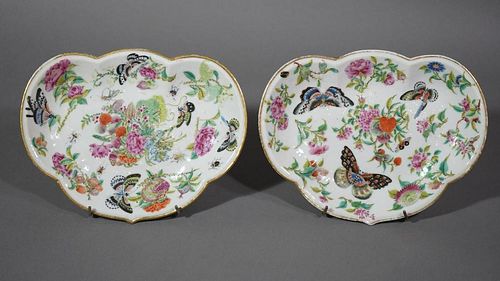 Pair of Famille Rose 'Butterfly and Flower Dishes