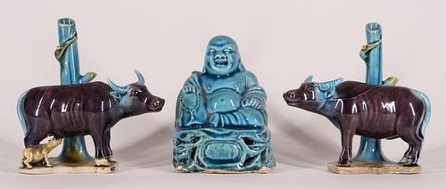 Three Figural Sculptures with Turquoise Glaze
