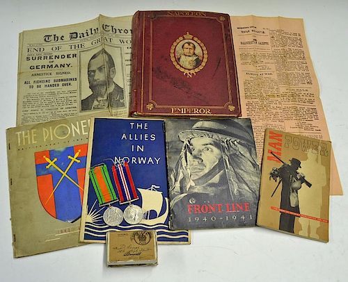 Interesting Selection of Military related Ephemera featuring 1908 Napoleon Emperor Illustrated Book