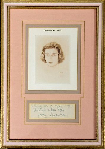 Royalty HRH Princess Alexandra signed Christmas message and print display The Honourably Lady Ogilvy