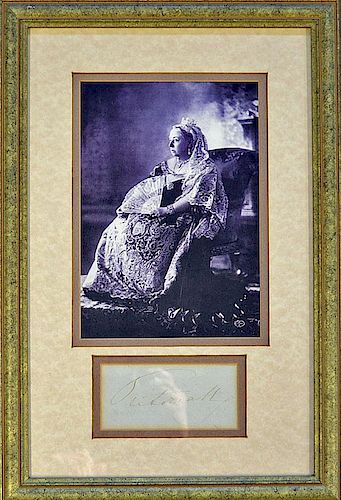Royalty HM Queen Victoria signed print display signed below the print in ink, mounted, framed and gl