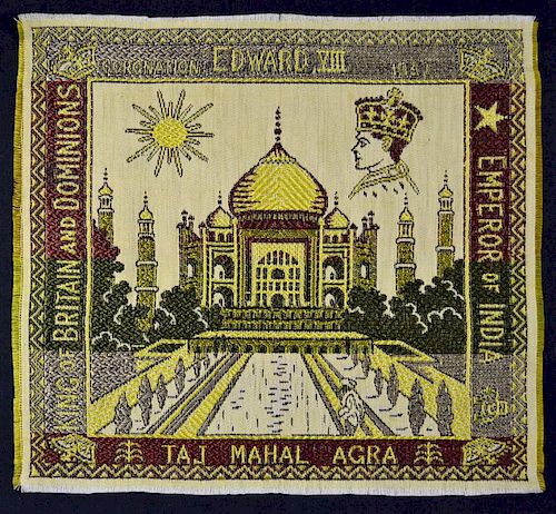 Royalty Coronation of King Edward VIII Commemorative Silk woven in India 1937 a Woven commemorative