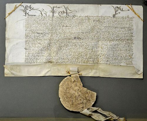 <p>Cheshire Henry VI Royal Pardon 1458 for William Bulkeley, Eyton in Cheshire in relation to partic