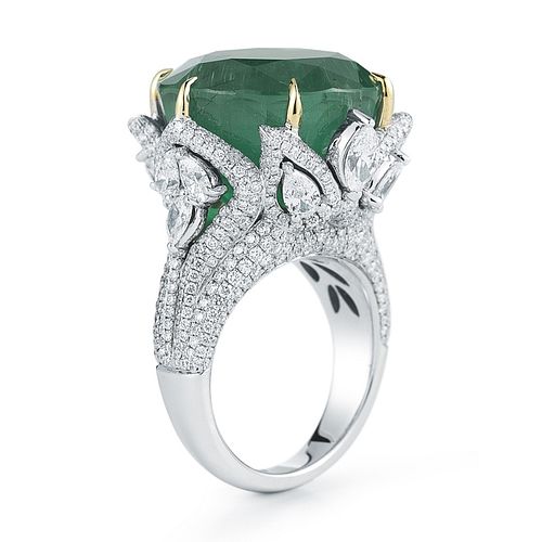 28.99ct Emerald And 4.50ct Diamond Ring