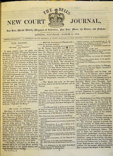 Bell's New Court Journal bound volume of editions from March 15th to May 3rd 1834, modern binding, b