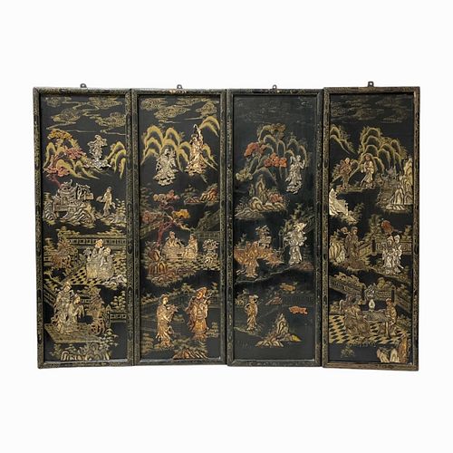 Antique Chinese Panels Bone Bas-Relief