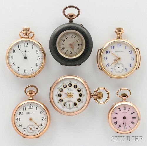 Six Lady's Open Face Pocket Watches