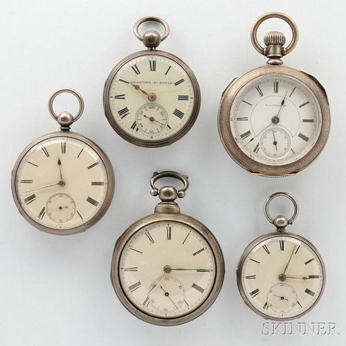 Five Silver Open Face Watches