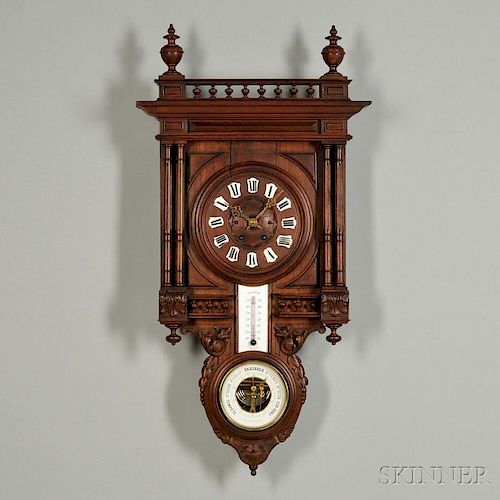 French Black Forest Style Wall Clock and Barometer