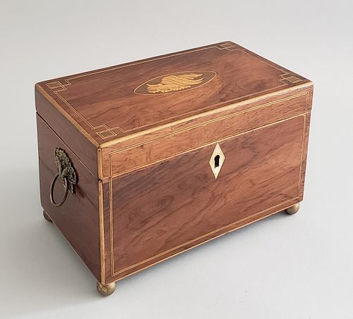 English George III Rosewood Inlaid Tea Caddy, 19th Century