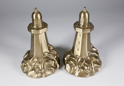 Contemporary Brass Lighthouse Bookends