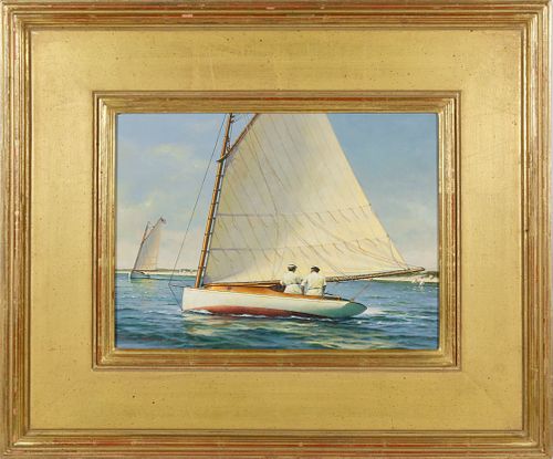 Donald W. Demers Oil on Board "Sailing Lesson"