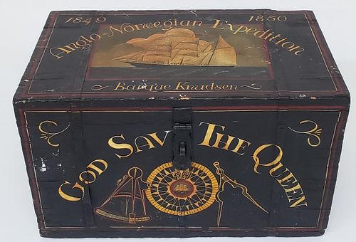Vintage Nautical Decorated Trunk, "God Save The Queen"