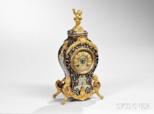 French Champleve Boudoir Clock