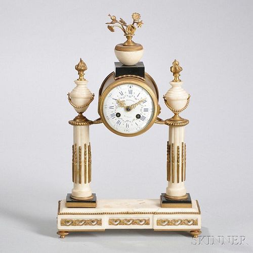 French Gilt and Marble Portico Mantel Clock