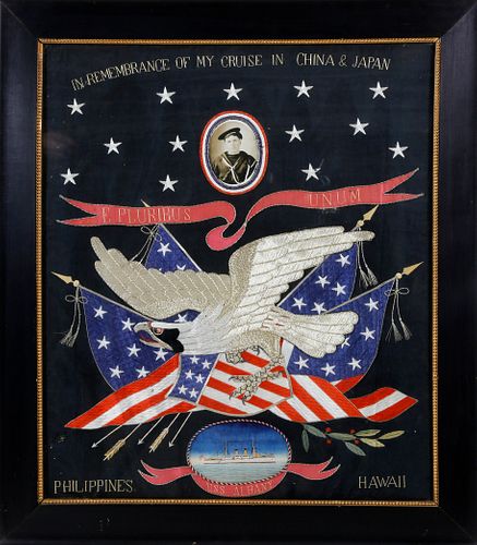 Spanish American War Era Great White Fleet Patriotic U.S. Navy Embroidery, circa 1900