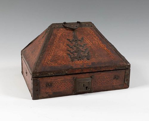 Late Gothic box, 16th century. 
With bronze and polychrome hardware.