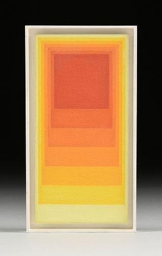 SIBYL EDWARDS (Canadian b. 1944) A GEOMETRIC ABSTRACTION PAINTING, "Red to Yellow Gradient Squares," 1975,
