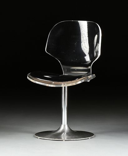 A MID-CENTURY MODERN ACRYLIC AND BRUSHED METAL SWIVEL CHAIR, 1960s,