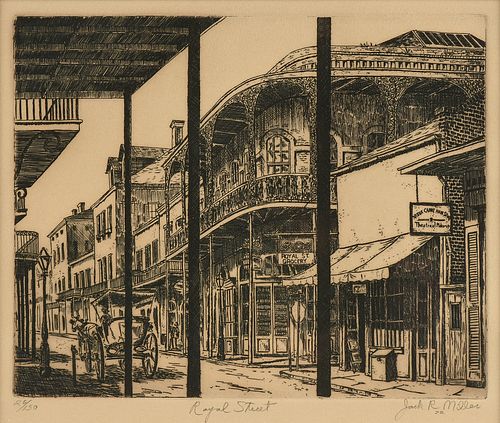 JACK R. MILLER (American 1942-2014) A PRINT, "Royal Street, French Quarter, New Orleans," 1972,