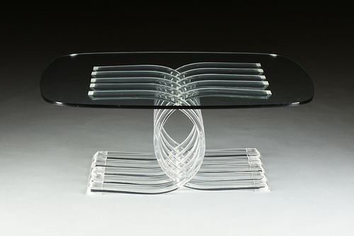 A VINTAGE MODERN AMERICAN GLASS AND LUCITE COFFEE TABLE, CIRCA 1970,