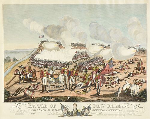 JOSEPH YEAGER (American 1792-1859) A PRINT, "Battle of New Orleans and the Death of Major General Packenham on the 8th of January 1815," PHILADELPHIA,