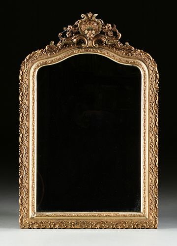 A FRENCH ROCOCO REVIVAL SILVER-LEAFED AND PARCEL-GILT MANTLE MIRROR, LATE 19TH CENTURY, 