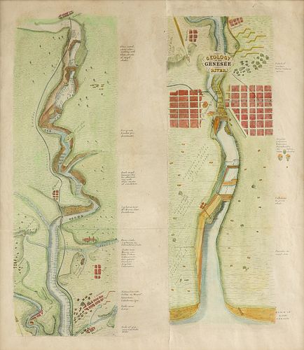 A BIRD'S EYE VIEW MAP OF ROCHESTER, "Geology of the Genesee River," NEW YORK, 1836-1844,