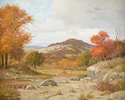PORFIRIO SALINAS (Mexican American/Texas 1910-1973) A PAINTING, "Autumn in the Hill Country,"