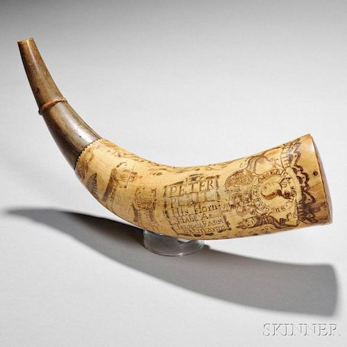 Captain Peter Perit's Carved Powder Horn