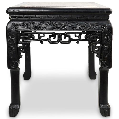 Chinese Inlaid Marble and Carved Wood Table