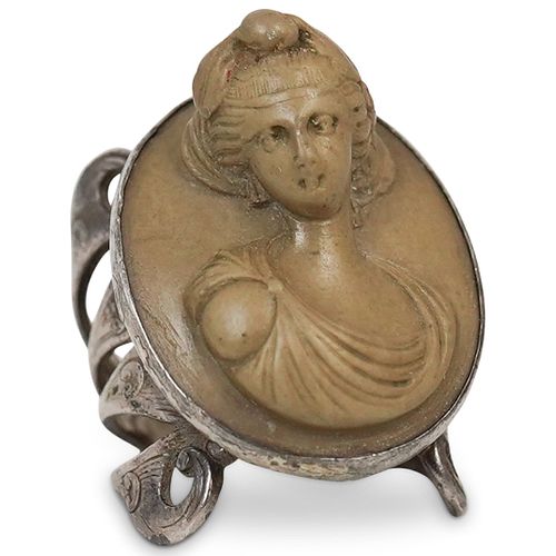 Antique Sterling and Lava Cameo Ring