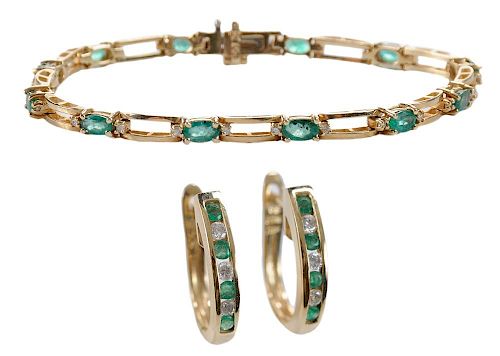 Emerald and Diamond Bracelet, Earrings